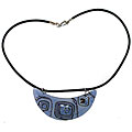 Fused Glass Steel Blue Squares Crescent Necklace (Chile)