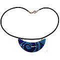 Fused Glass Crescent Pendant with Blue Swirl Design (Chile)