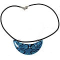 Fused Glass Blue Amoeba Design Crescent Pendant (Chile)