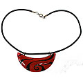 Fused Glass Red Tiger Stripe Crescent Necklace (Chile)