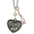 Sterling Silver Pink Ribbon Angel Heart Necklace