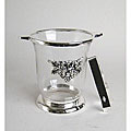Glass Ice Bucket with Silverplated Detail and Tongs