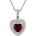 10k White Gold Created Ruby and Diamond Heart Necklace