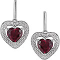 10k White Gold Created Ruby and Diamond Heart Earrings