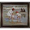 Edward Potthast 'Children Playing at the Seashore' Oil Canvas Art