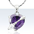 Silvertone Purple CZ Heart and Arrow Necklace