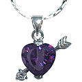 Silvertone Purple Cubic Zirconia Heart Necklace