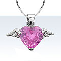 Silvertone Pink CZ Winged Heart Necklace