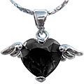 Winged Heart Black CZ Necklace