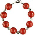 Red Coral and Silver Flower Bead Bracelet (Thailand)