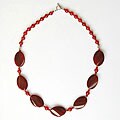 Red Carnelian and Silver Flower Bead Necklace (Thailand)