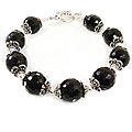 Silver and Black Agate Bead Bracelet (Thailand)