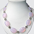 Handmade Oval Opal and Silver Flower Bead Necklace (Thailand)