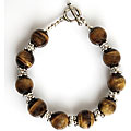 Handmade Gold Tiger's Eye and Silver Beaded Bracelet (Thailand)