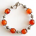Handmade Silver Orange Agate Beaded Bracelet (Thailand)