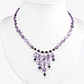 Silver and Amethyst Beaded V Necklace (Thailand)