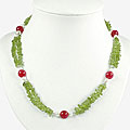White Pearl, Green Peridot and Indian Ruby Necklace (Thailand)