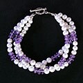 White Pearl Amethyst and Silver Bead Bracelet (Thailand)