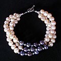 Pink / Black Pearl and Silver Bead Bracelet (Thailand)