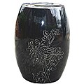 Floral Round Black Ceramic Garden Stool