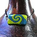 Glass Green and Aqua Swirl Rectangular Bracelet (Chile)