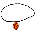 Fused Glass Red Swirls on Orange Oval Pendant (Chile)