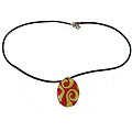 Fused Glass Red/ Yellow Swirl Oval Pendant (Chile)