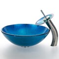 Kraus Irruption Blue Glass Sink and Waterfall Faucet Satin Nickel