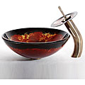Kraus Onyx Glass Vessel Sink and Waterfall Faucet Antique Brass