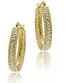 18k Gold over Silver Diamond Oval Hoop Earrings