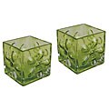 Lime-green Glass Daisy Vase/ Hurricane Lamps (Set of 2)