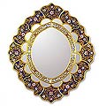 Painted Glass 'Golden Garden' Blue Mirror (Peru)