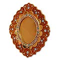 Painted Glass 'Golden Garden' Red Mirror (Peru)