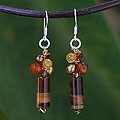 Silver 'Insightful' Pearl and Tiger's Eye Earrings (Thailand)
