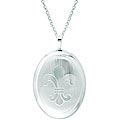 Sterling Silver Fleur de Lis Oval Locket Necklace
