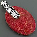 Sterling Silver Red Sea Coral Oval Pendant (Indonesia)