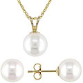10k Yellow Gold Cultured Pearl Earring and Pendant Set (7-7.5 mm)