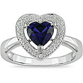 10k White Gold Heart Created Sapphire and Diamond Ring