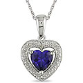 10k White Gold Heart Created Sapphire Diamond Necklace