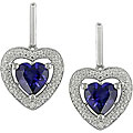 10k White Gold Heart Created Sapphire Diamond Earrings