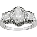 10k Gold White Topaz and 1/6ct TDW Black Diamond Ring
