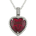 Sterling Silver Created Ruby Diamond Necklace