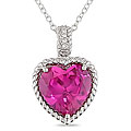 Silver Created Pink Sapphire Diamond Necklace
