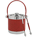 Red Leather Ice Bucket with Tongs