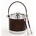 Brown Leather Ice Bucket with Tongs