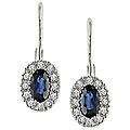 10k White Gold Oval Sapphire and 1/8ct TDW Diamond Earrings