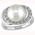 10k Gold 1/10ct TDW Diamond FW Pearl Ring (9-9.5 mm)