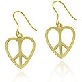18k Gold/ Sterling Silver Heart-shaped Peace Sign Dangle Earrings