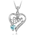 Silver Blue Topaz/ Diamond 'Love' Heart Necklace