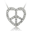 Sterling Silver Cubic Zirconia Heart-shape Peace Sign Necklace